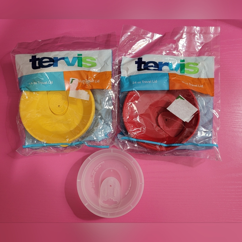 Tervis 24 Oz Travel Lid Set - Yellow & Red (Plus Clear 16 Oz Lid) (0475)